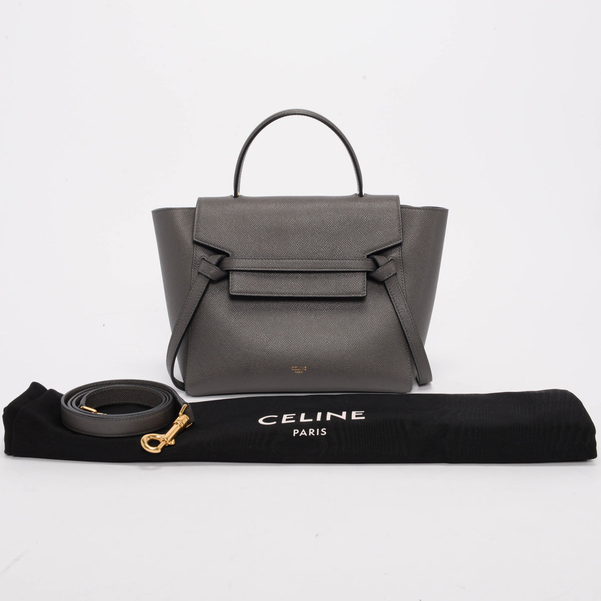 Celine Anthracite Grained Calfskin Micro Belt Bag