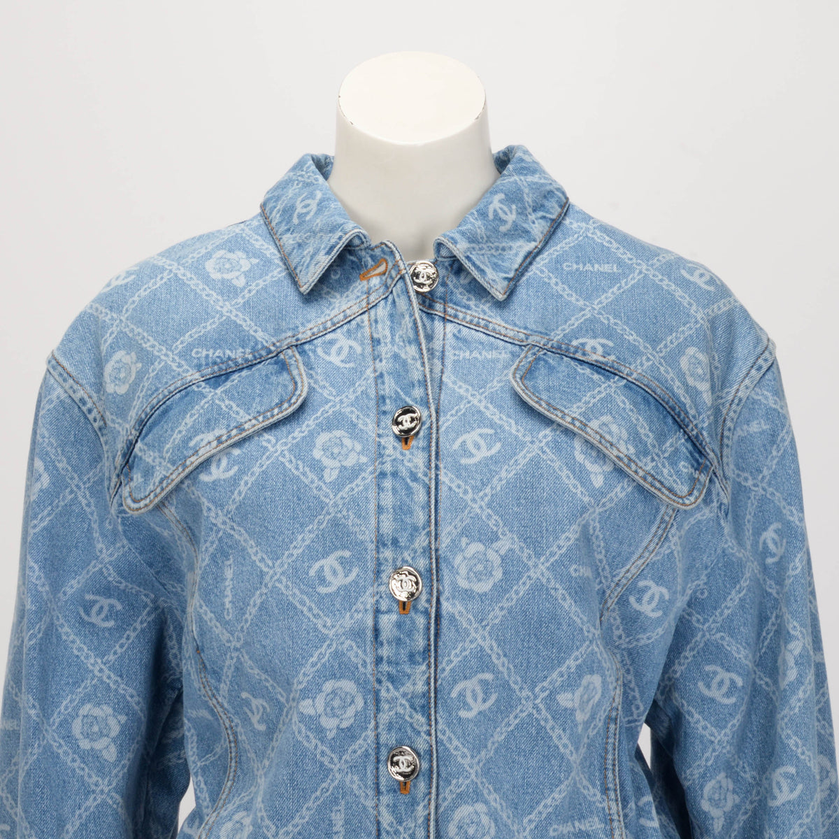 Chanel Blue Denim CC Camellia Jacket FR 38