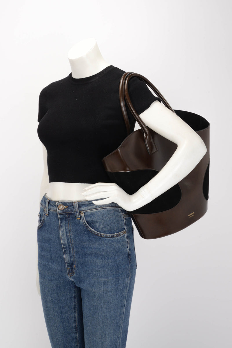 Ferragamo Brown & Black Calfskin & Suede Large Cut-Out Tote