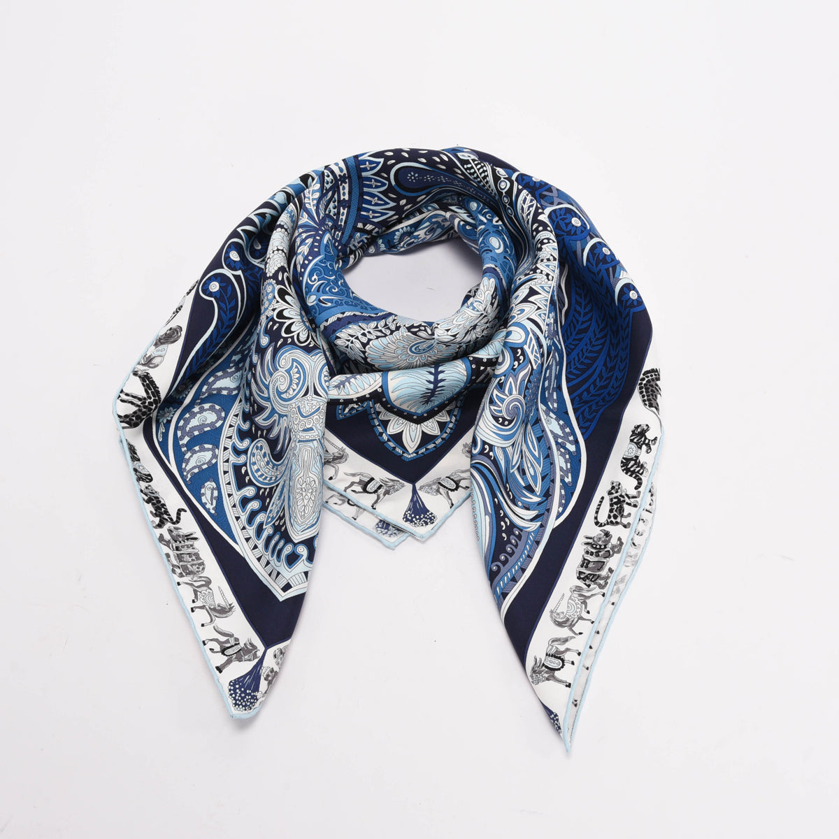 Hermes Blue Silk Le Jardin De La Maharani Scarf