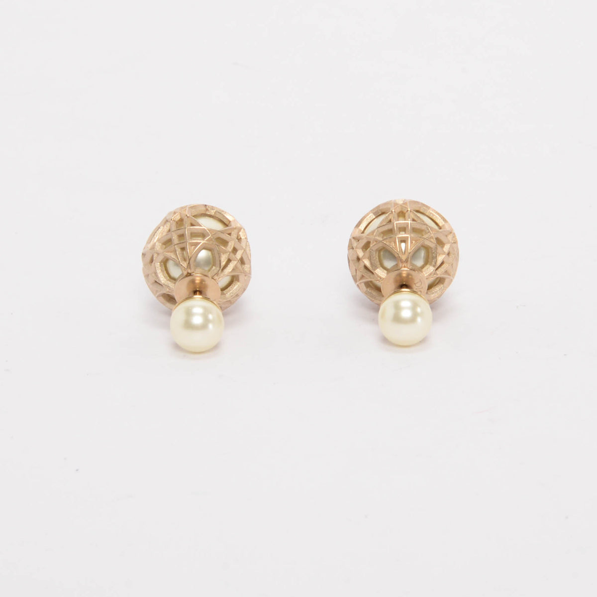 Dior Light Gold Pearl Secret Cannage Tribales Earrings