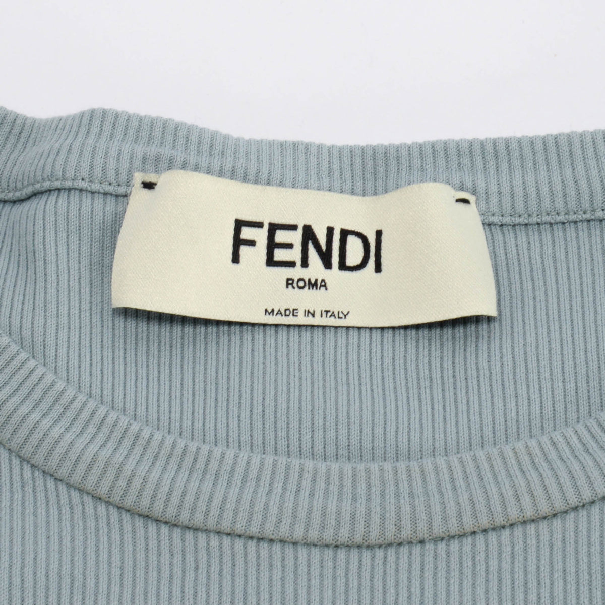 Fendi Blue Ribbed Cotton Logo Tee M