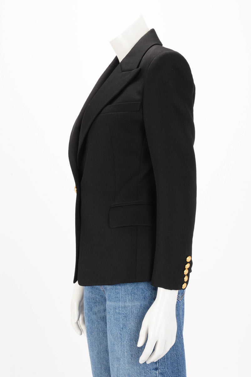 Balmain Black Wool Twill Single Breasted Blazer FR 38