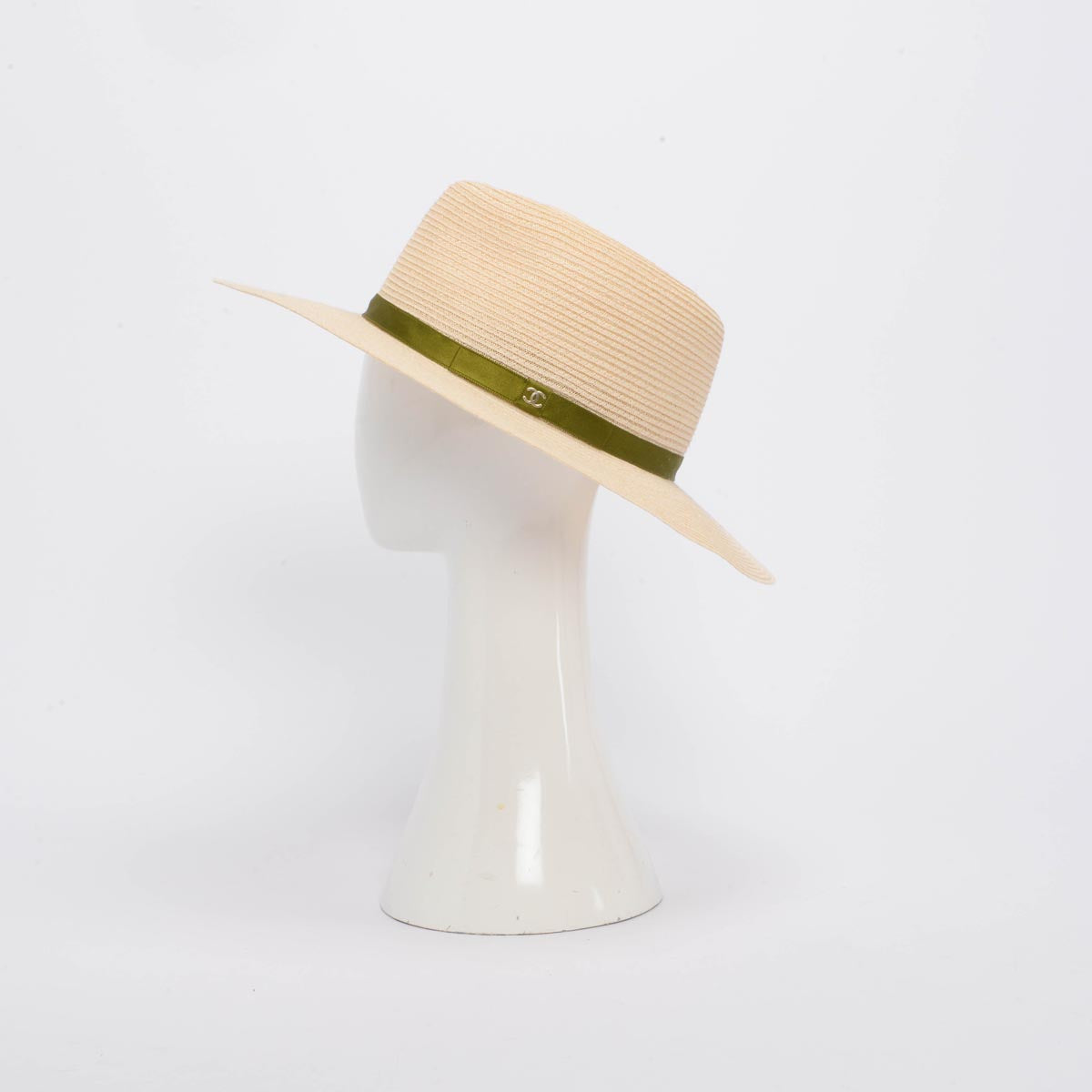 Chanel Ivory Abaca Straw CC Ribbon Panama Hat