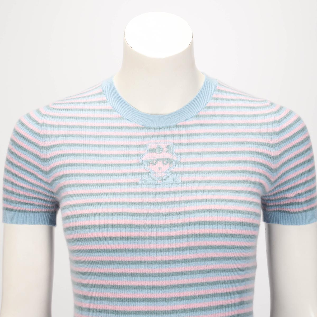 Chanel Blue Cashmere & Mohair Striped Short-Sleeved Top FR 38