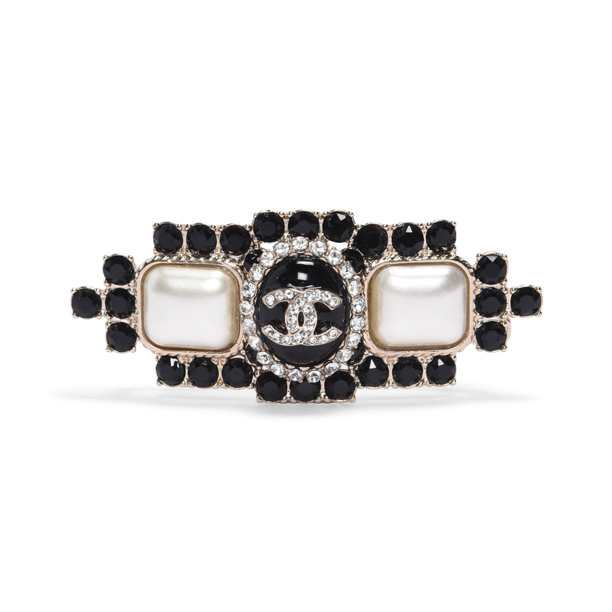 Chanel Pearl & Black Crystal CC Bar Brooch