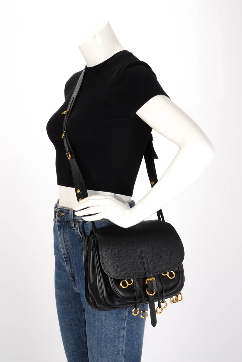 Prada Black Saffiano & Calf Corsaire Bag