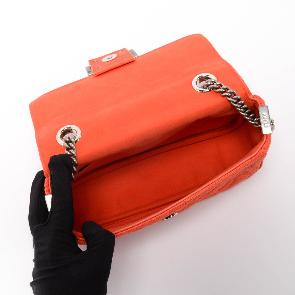 Fendi x Skims Orange Technical Knit Midi Chain Baguette
