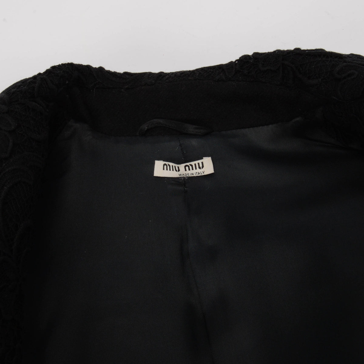 Miu Miu Black Wool Lace Overlay Coat IT 36