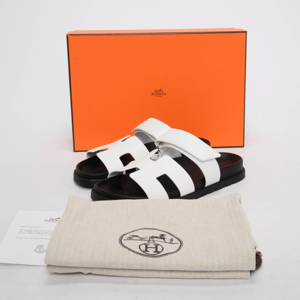 Hermes White Calfskin Chypre Sandals 37