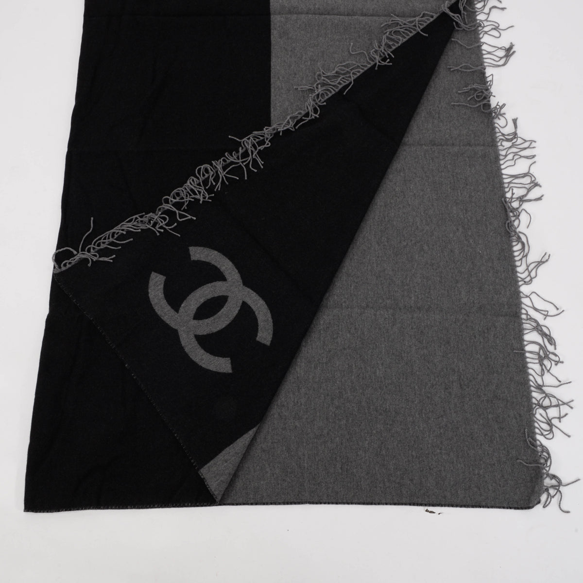 Chanel Black & Charcoal Wool Cashmere CC Throw