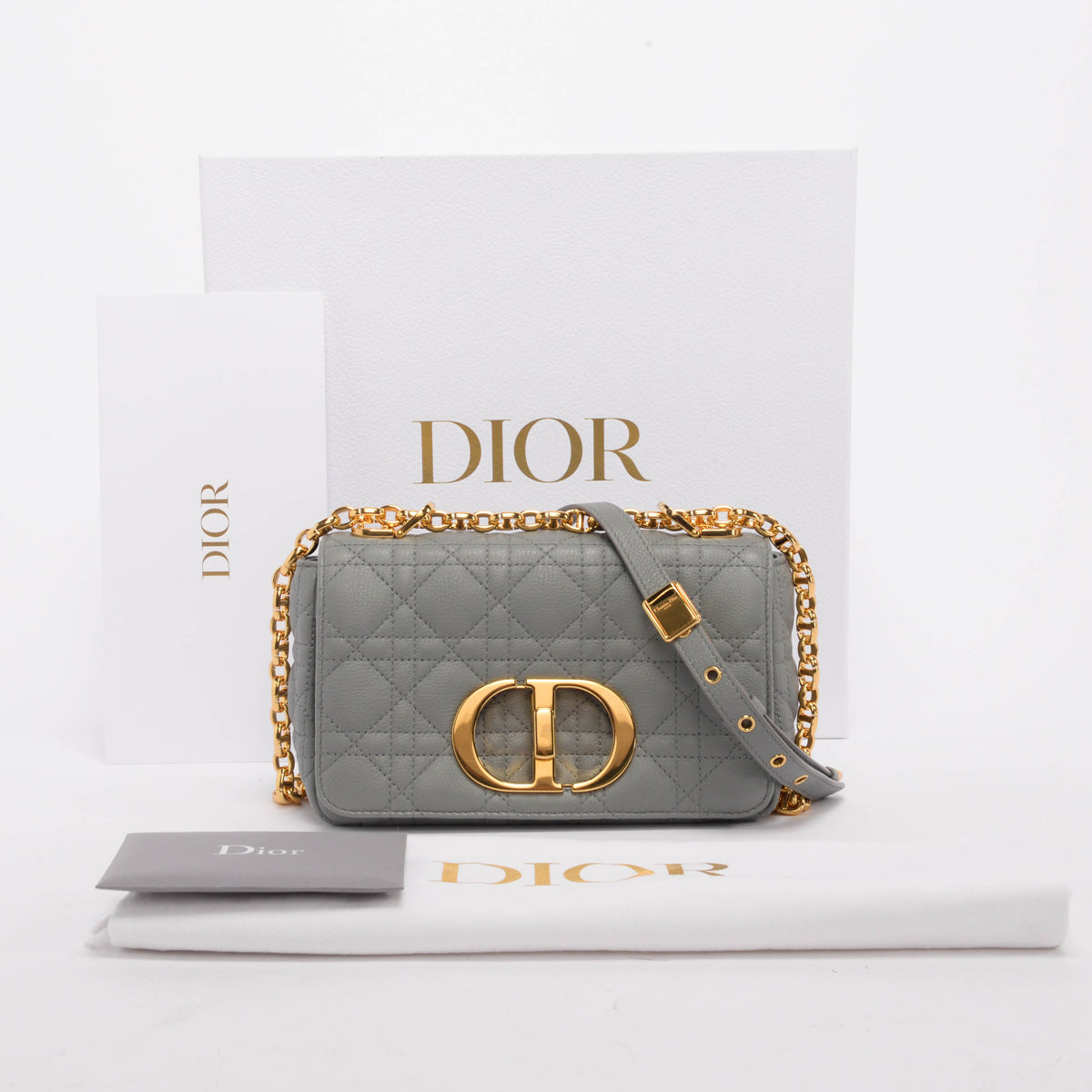 Dior Grey Cannage Calfskin Small Caro Bag