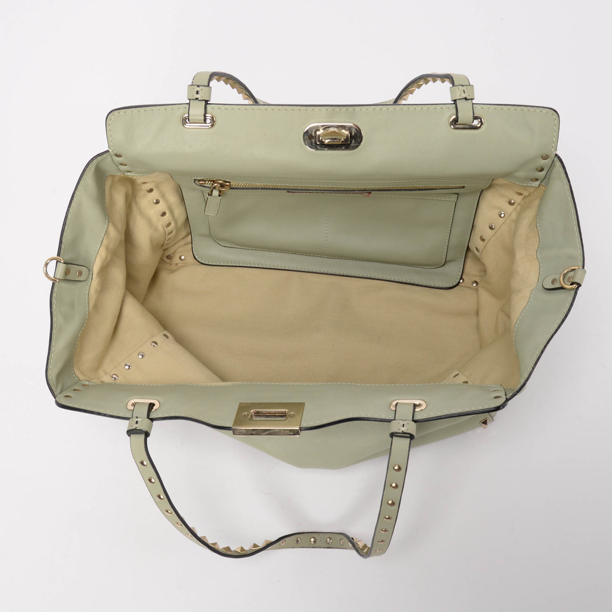 Valentino Mint Green Calfskin Medium Rockstud Trapeze Tote