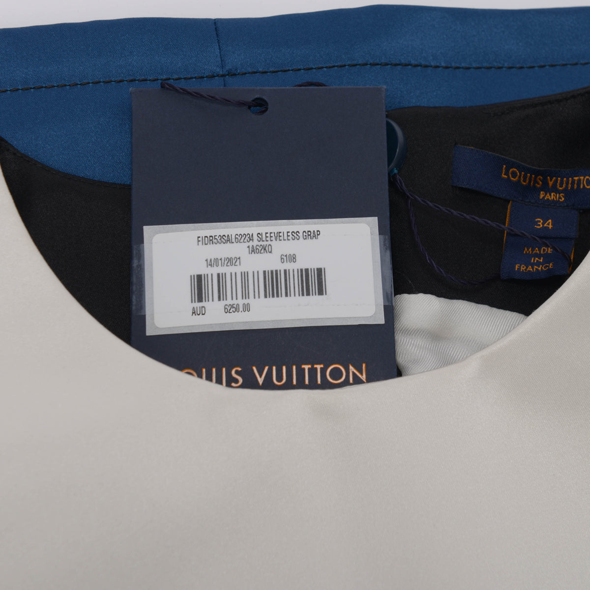 Louis Vuitton Blue Satin Graphic Quilted Dress FR 34