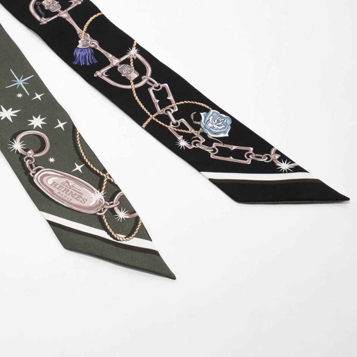 Hermes Kaki Fonce Silk C'est la Fete Twilly Set