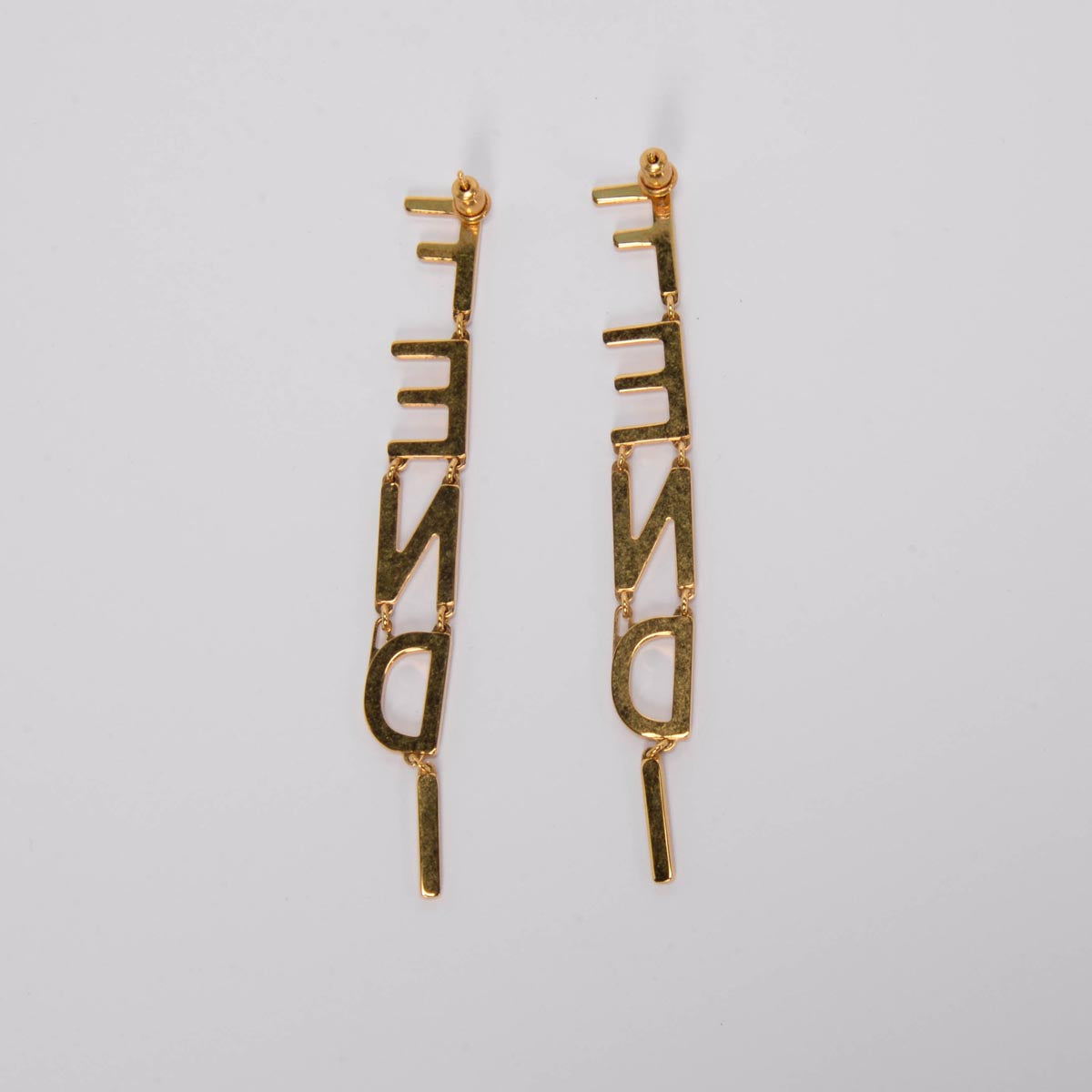 Fendi Vintage Gold Fendigraphy Signature Earrings