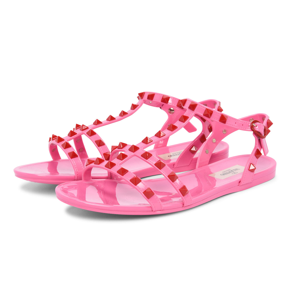 Valentino Pink & Red Rubber Rockstud Jelly Sandals 39