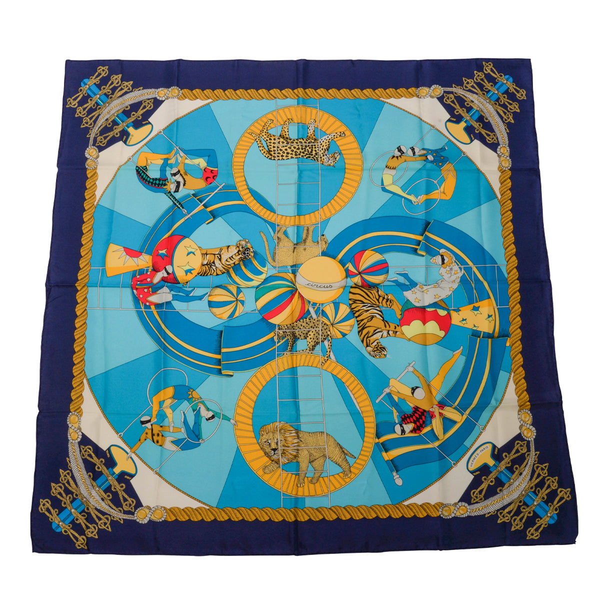 Hermes Blue Silk Circus Scarf 90