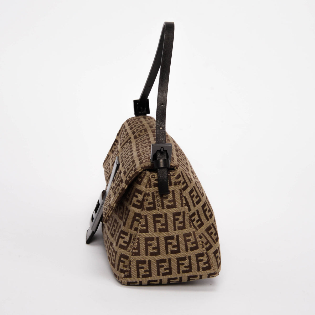 Fendi Brown Zucchino Canvas Long Baguette Bag