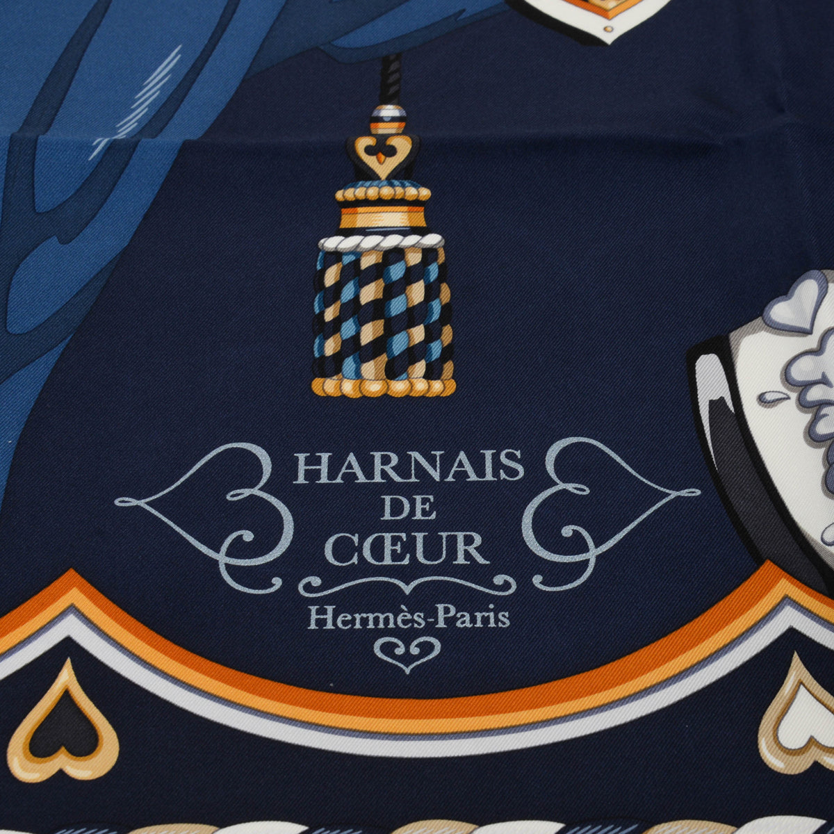 Hermes Marine Fonce Silk Harnais de Coeur Scarf