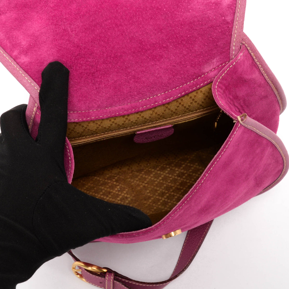 Gucci Vintage Bright Pink Suede Horsebit Sling Bag