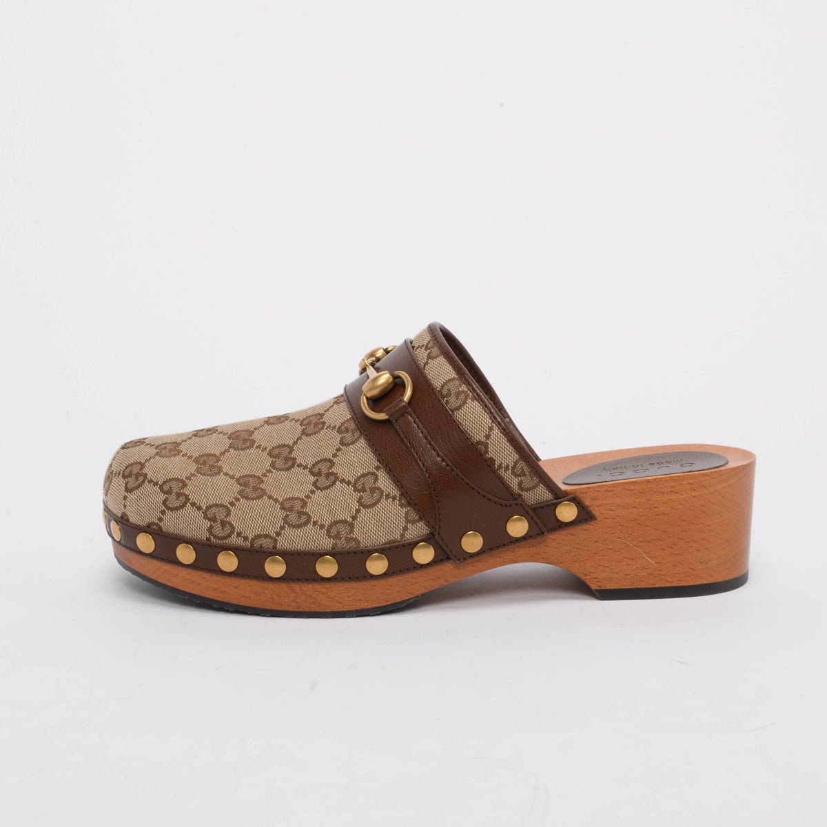 Gucci Brown GG Canvas Horsebit Clogs 40