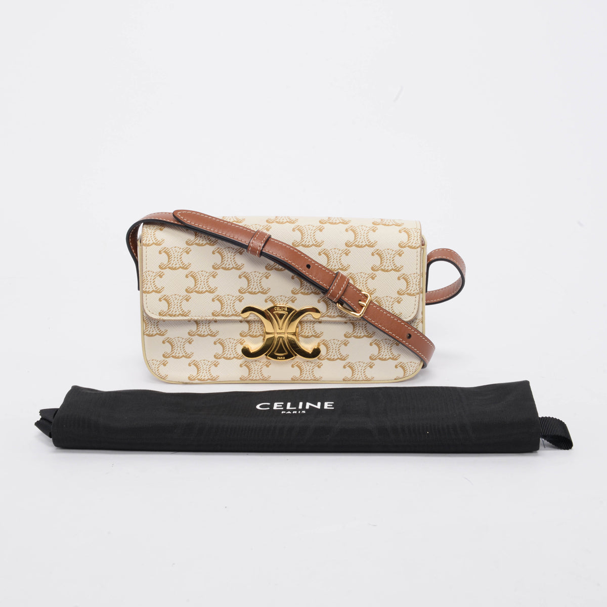 Celine White Triomphe Canvas Claude Shoulder Bag