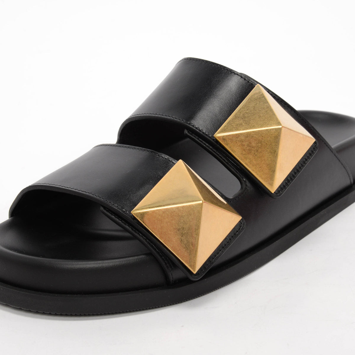 Valentino Black Calfskin One Stud Slides 36