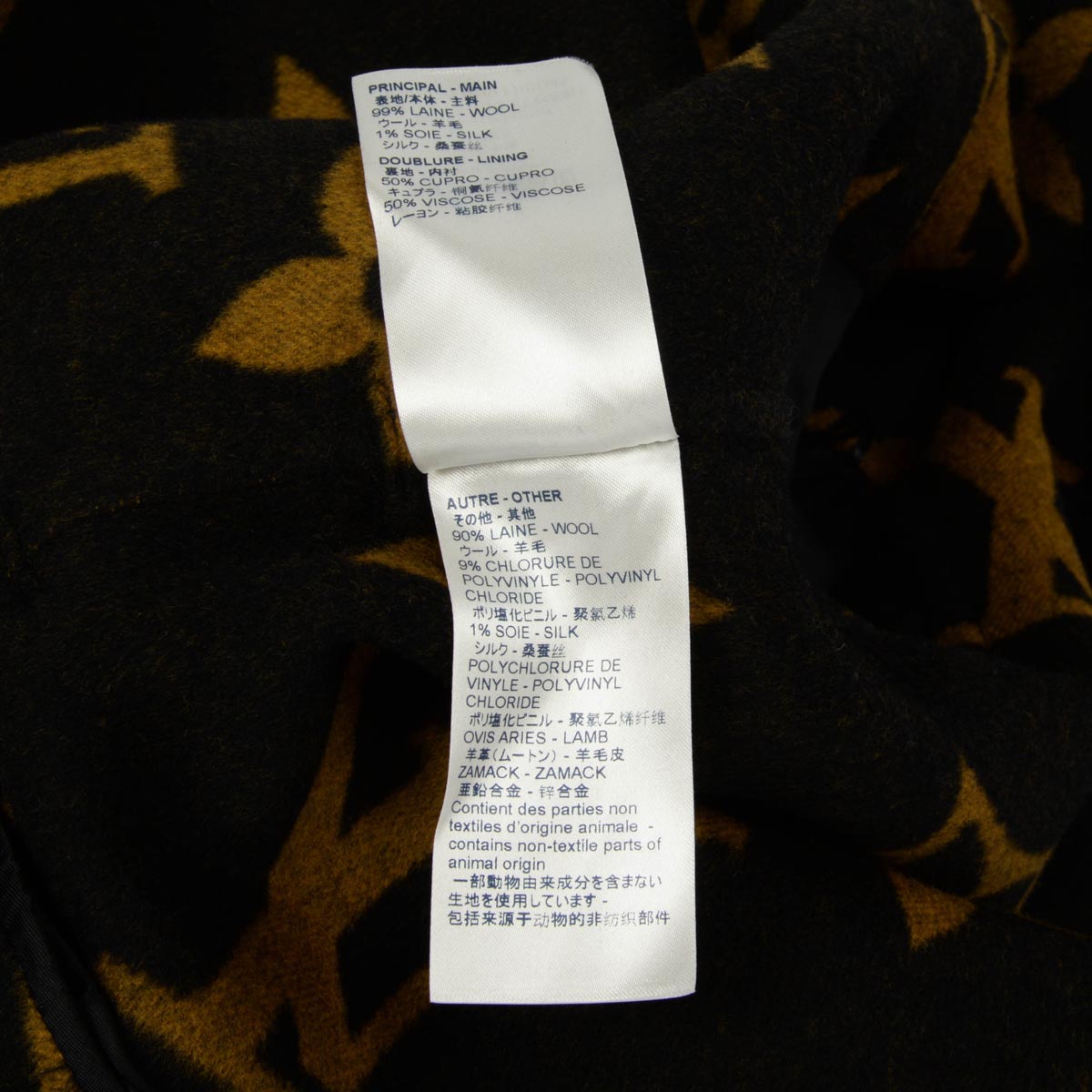 Louis Vuitton Black Wool Monogram Hooded Wrap Coat FR 34