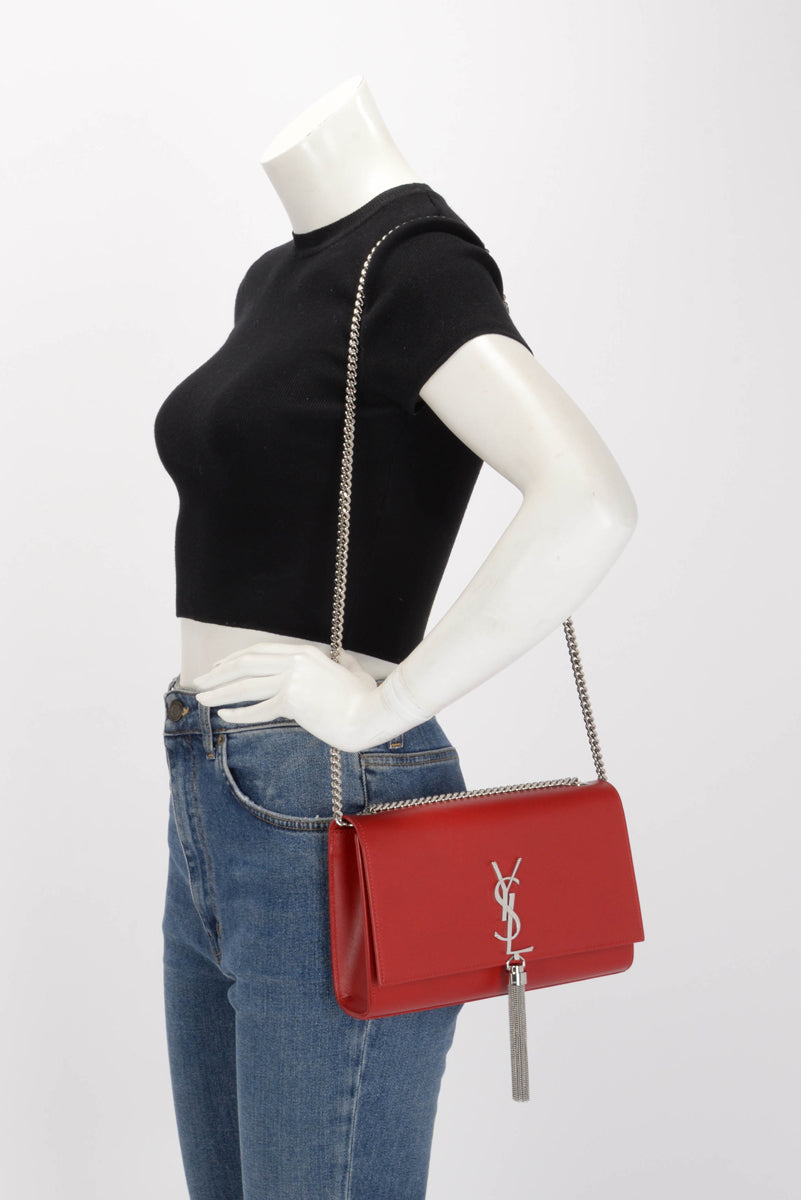 Saint Laurent Red Calfskin Medium Kate Tassel Bag