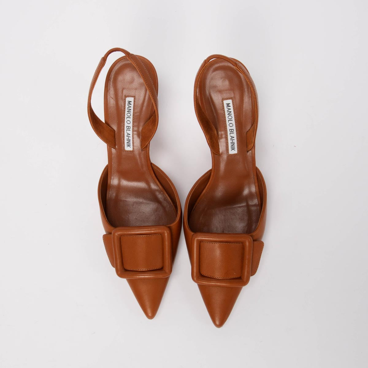 Manolo Blahnik Tan Calfskin Maysli Buckle Slingbacks 40