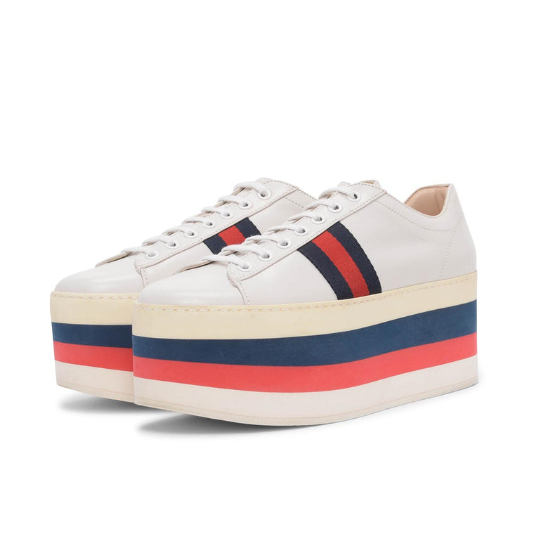 Gucci White Leather Peggy Platform Sneakers 39