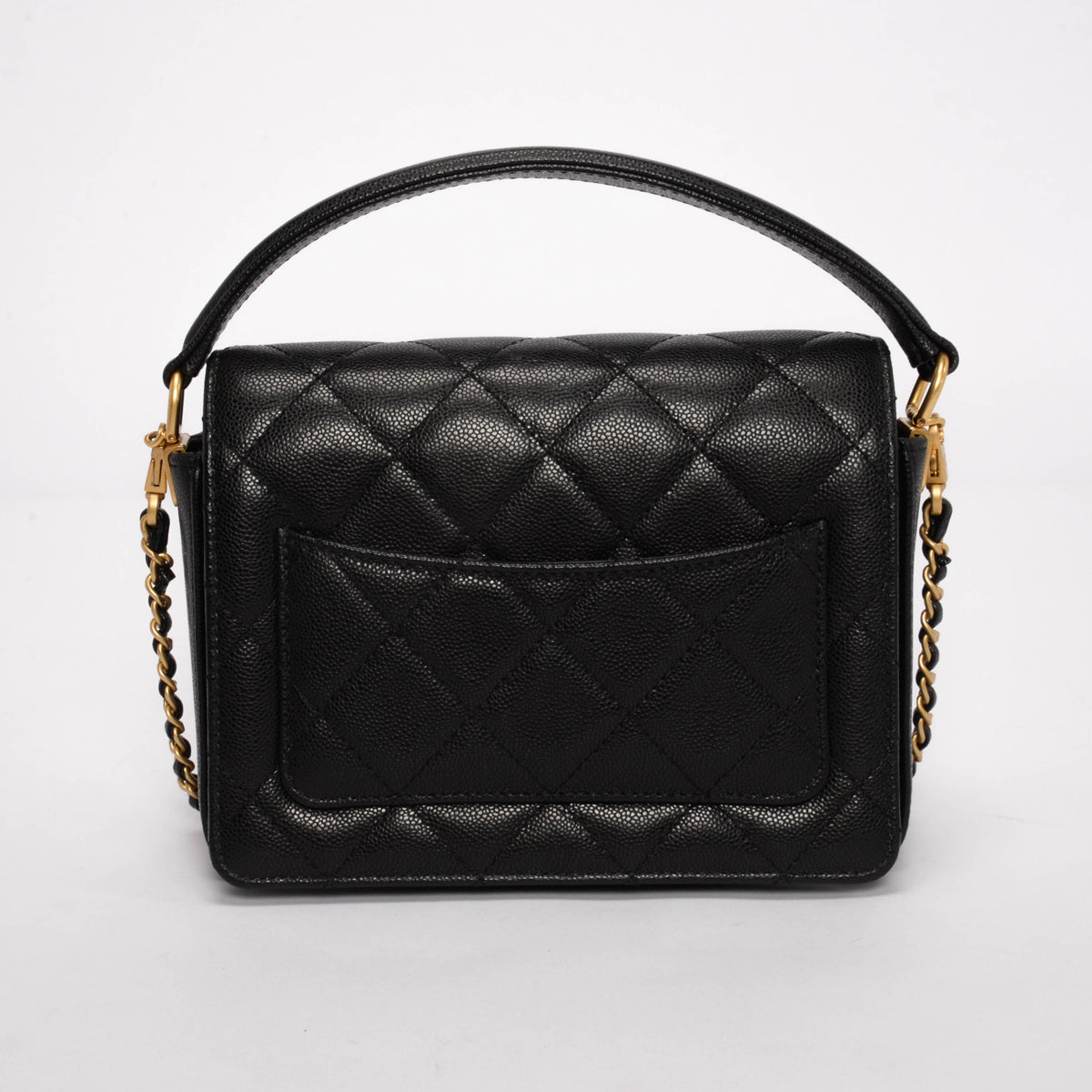 Chanel Black Quilted Caviar Flap Bag with Top Handle