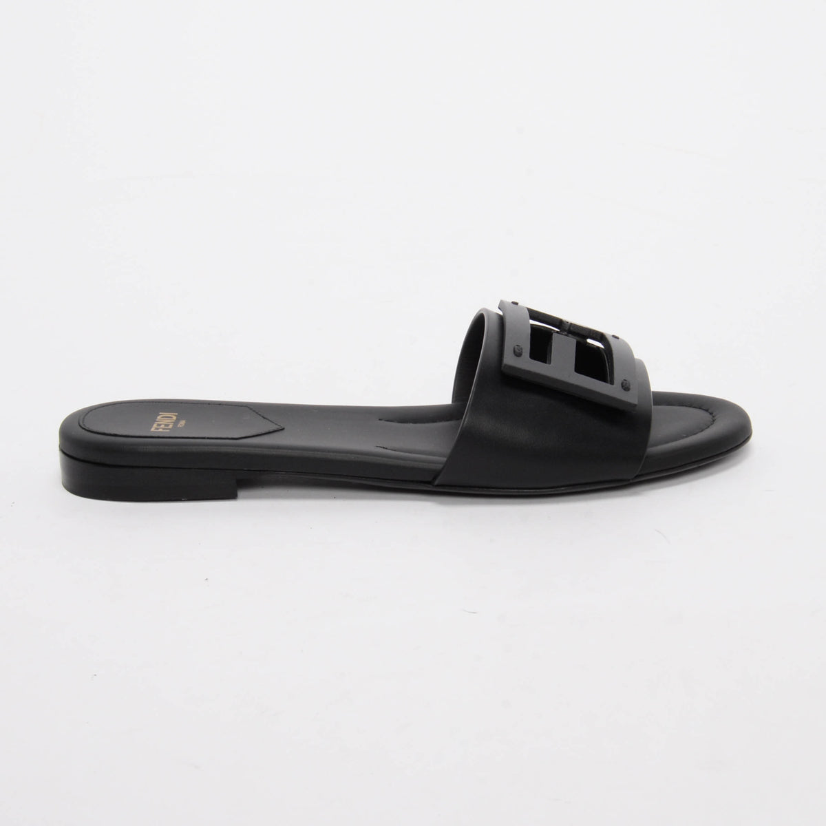 Fendi Black Leather Baguette Slides 35.5