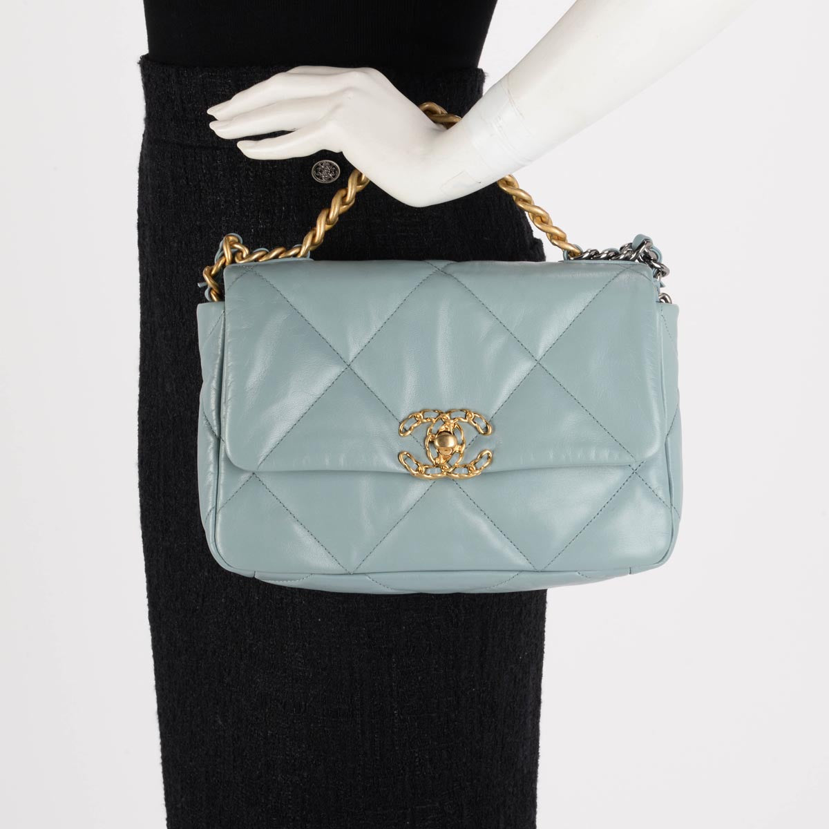 Chanel Blue Quilted Lambskin Medium Chanel 19 Flap Bag