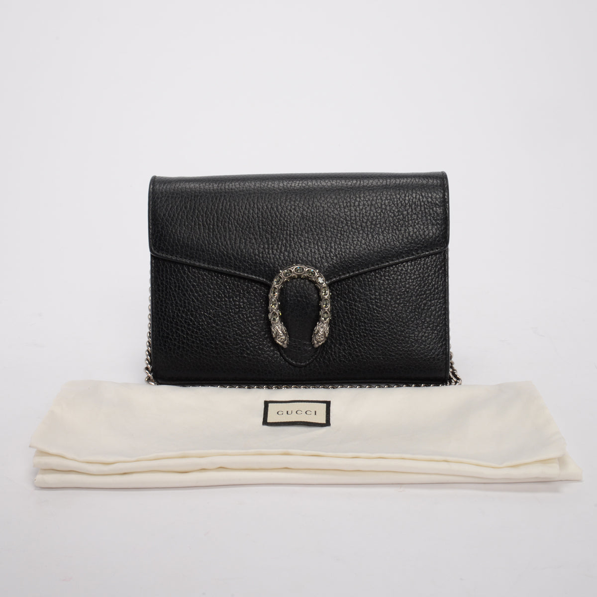 Gucci Black Textured Leather Dionysus Wallet On Chain