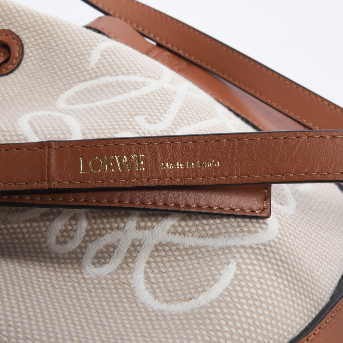 Loewe Ecru & Tan Canvas & Calfskin Horseshoe Anagram Bag