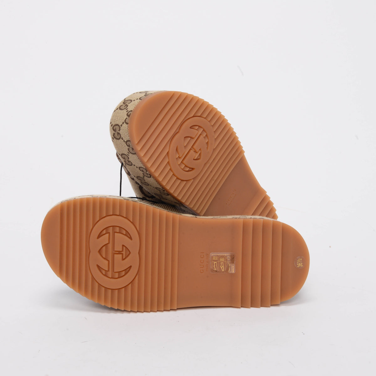 Gucci Camel Maxi GG Canvas Platform Slides 36.5