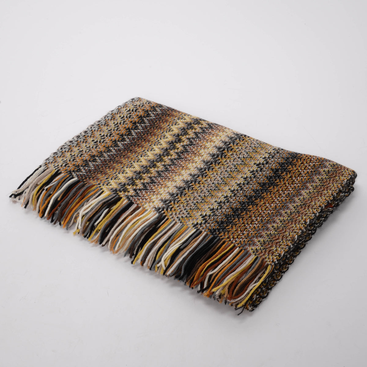 Missoni Beige Chevron Knit Fringed Scarf