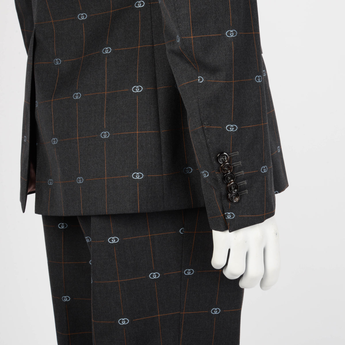 Gucci Charcoal Wool GG Check Straight Fit S.B. Suit IT 50