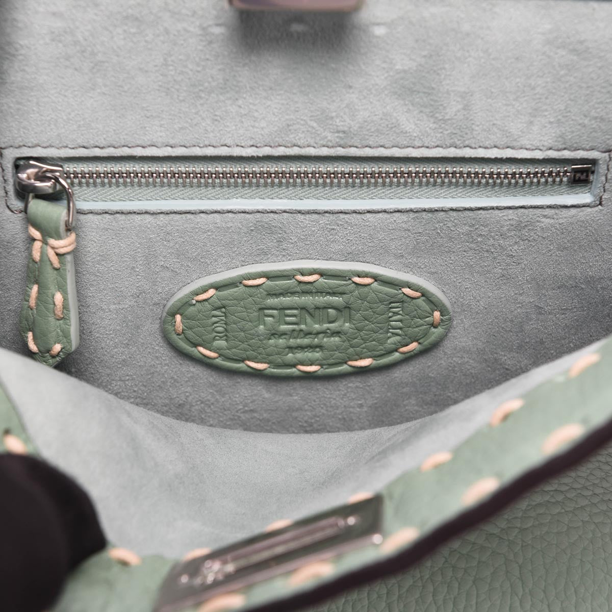Fendi Mint Selleria Calfskin & Snakeskin Peekaboo Mini Bag