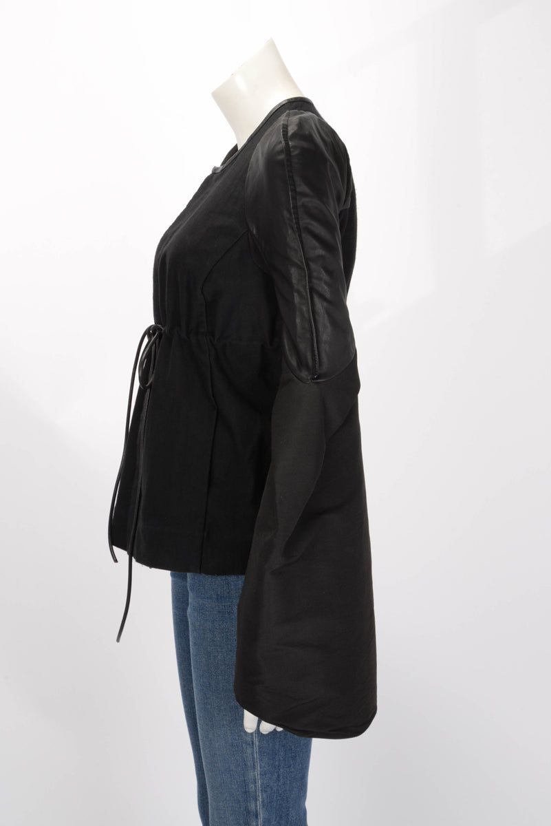 Rick Owens Black Cotton & Leather Bell Sleeve Jacket IT 44