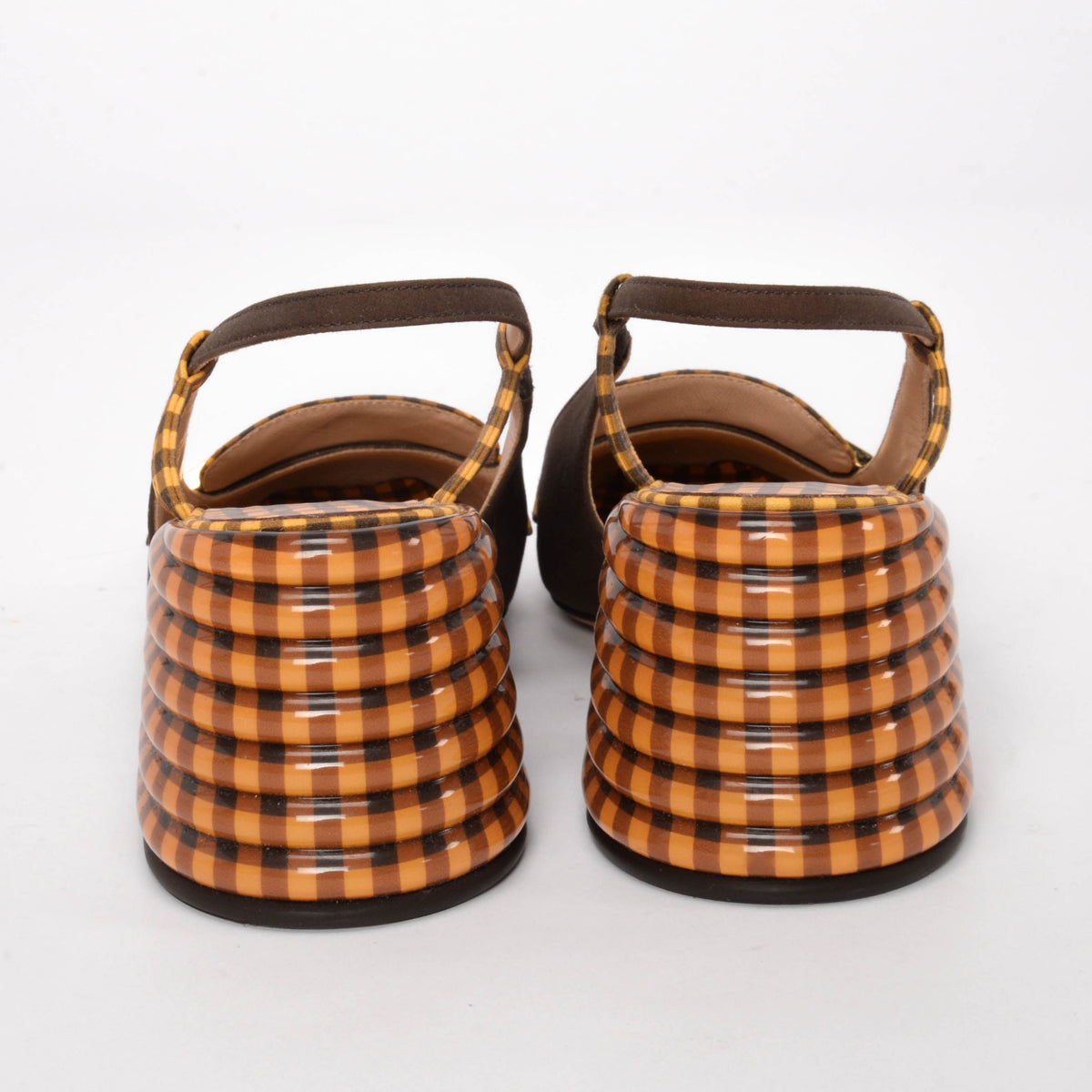 Fendi Brown & Yellow Check Promenade Slingback Loafers 36