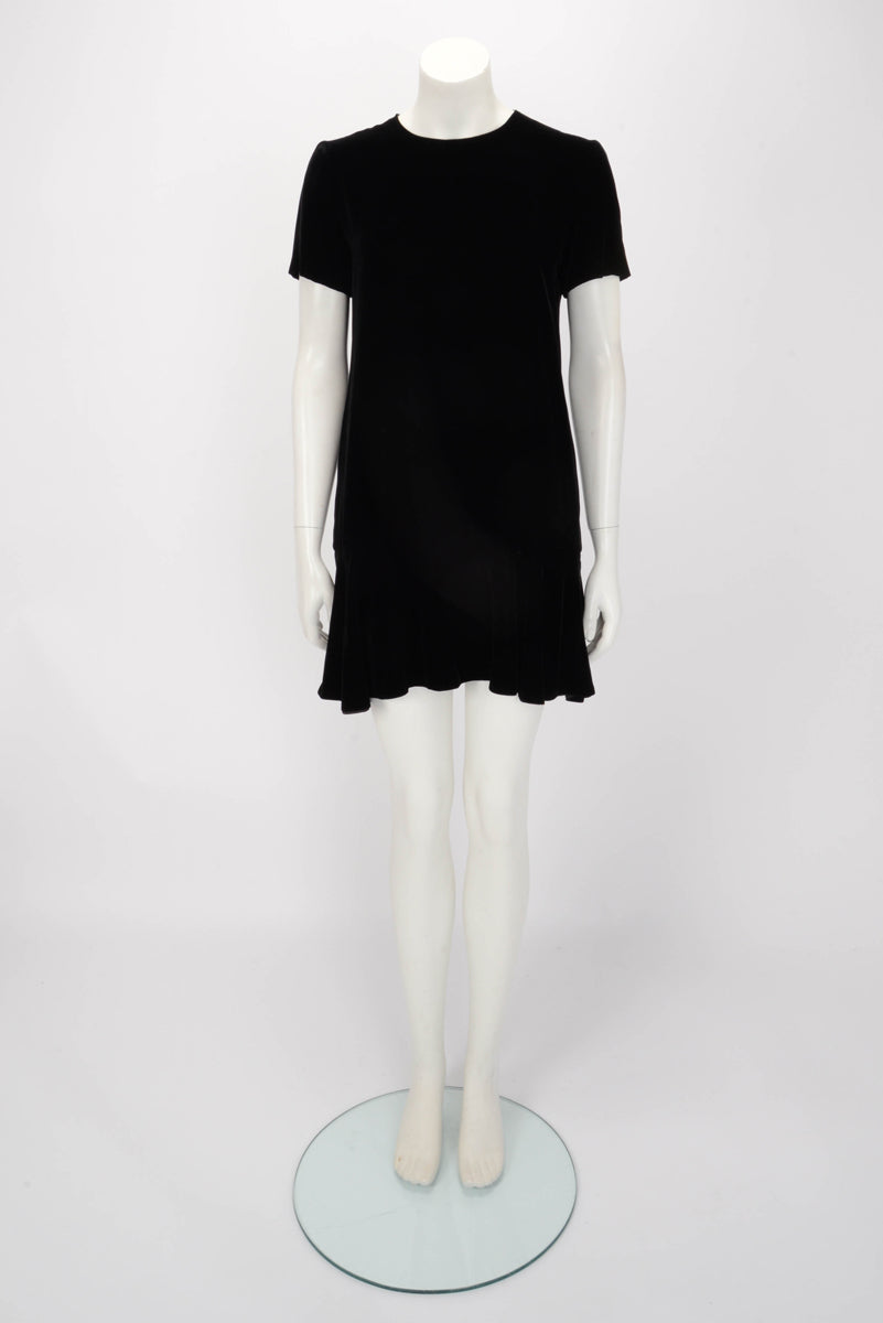 Saint Laurent Black Velvet Short Sleeve Mini Dress FR 38