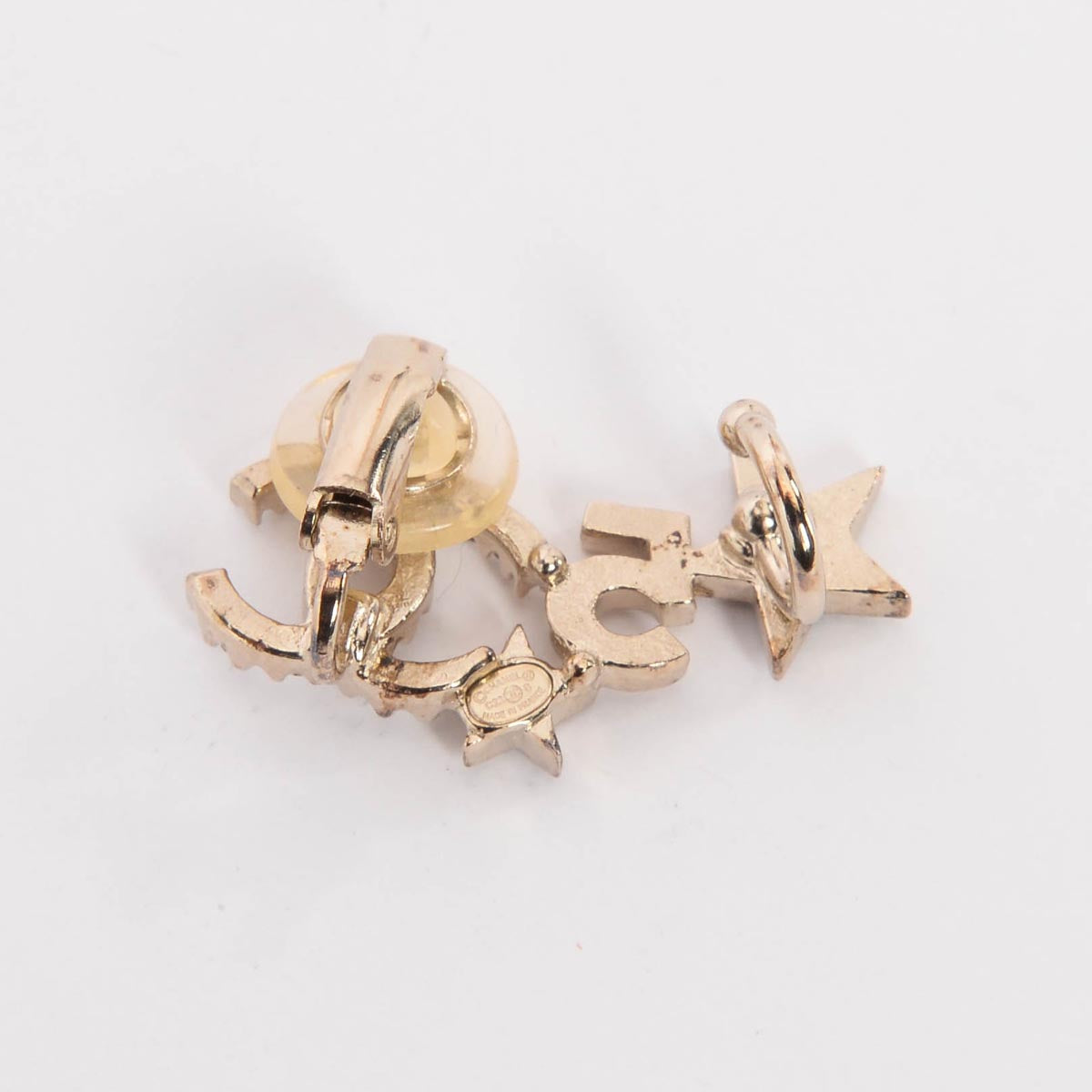 Chanel Light Gold Crystal CC Star Cuff Earrings