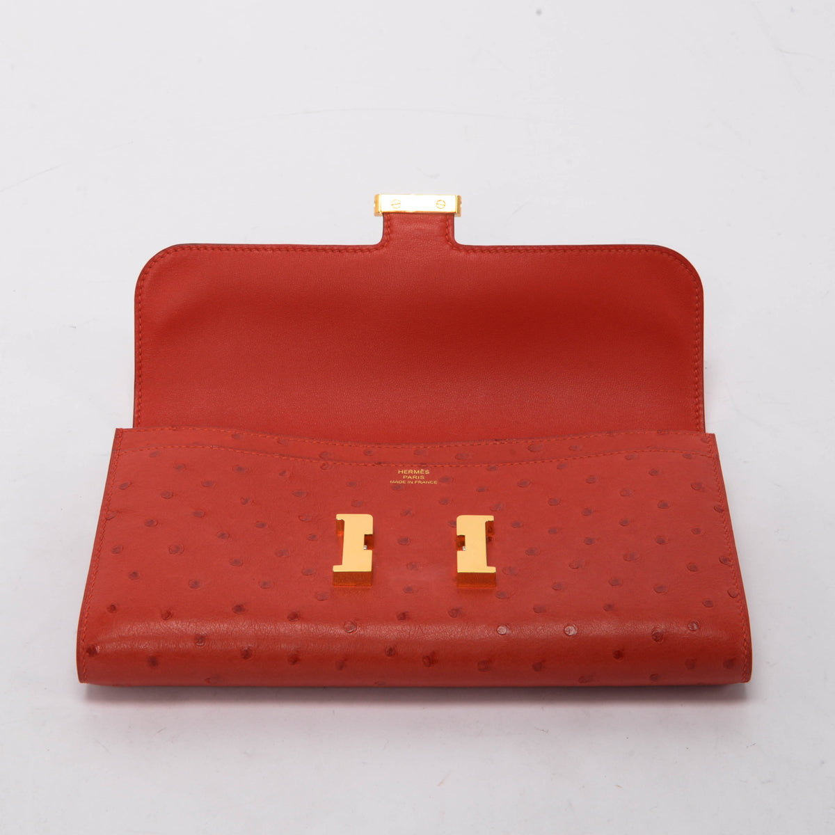 Hermes Rouge Vif Ostrich Constance Long Wallet