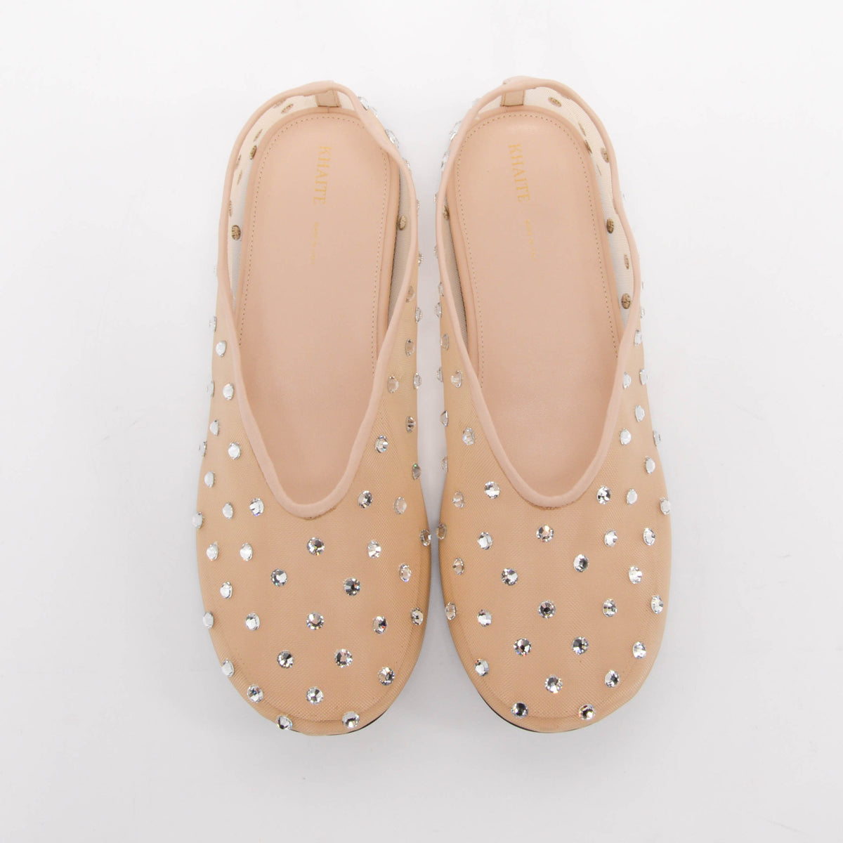 Khaite Beige Crystal Embellished Mesh Marcy Ballet Flats 38