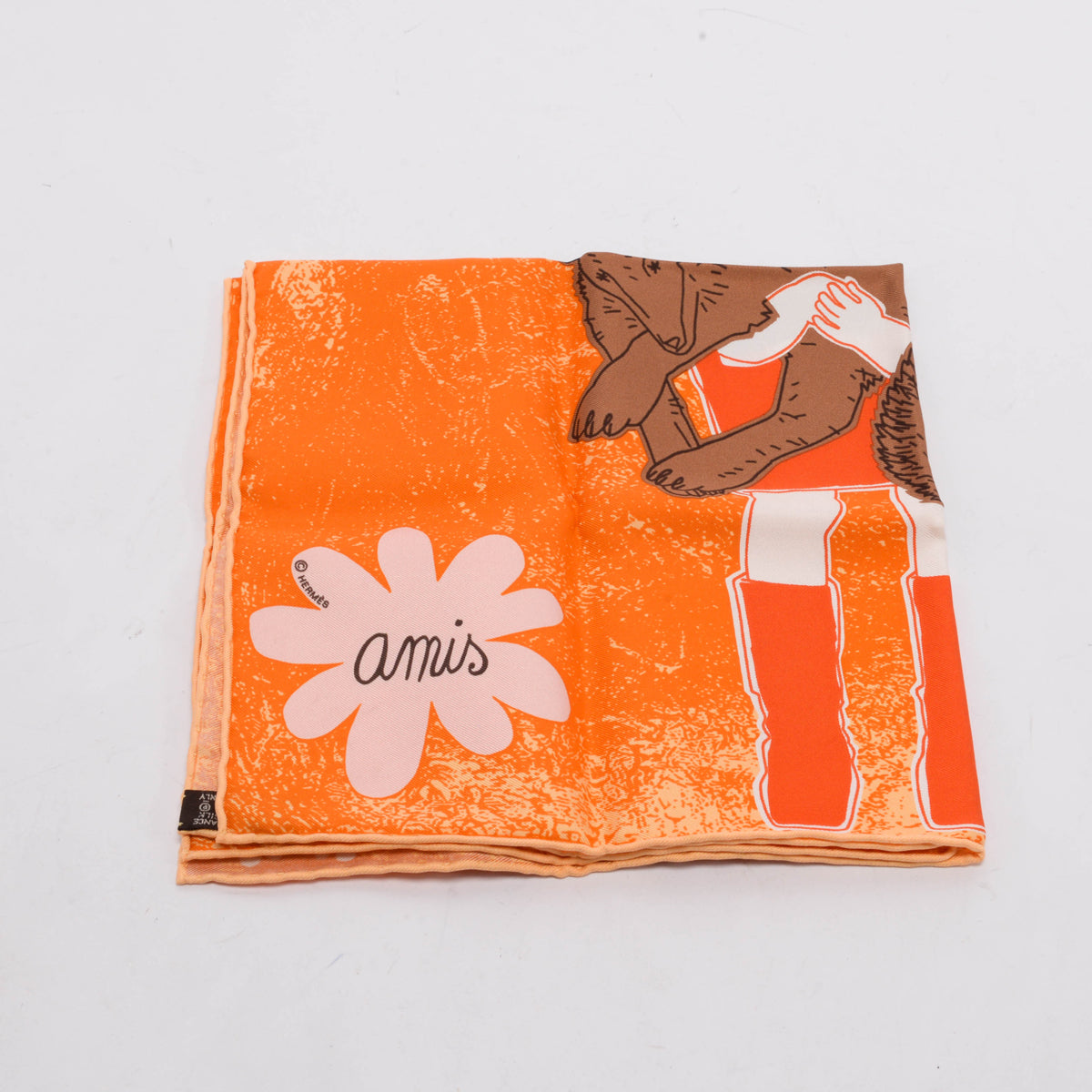 Hermes Orange Silk Amis Pour La Vie Scarf 45