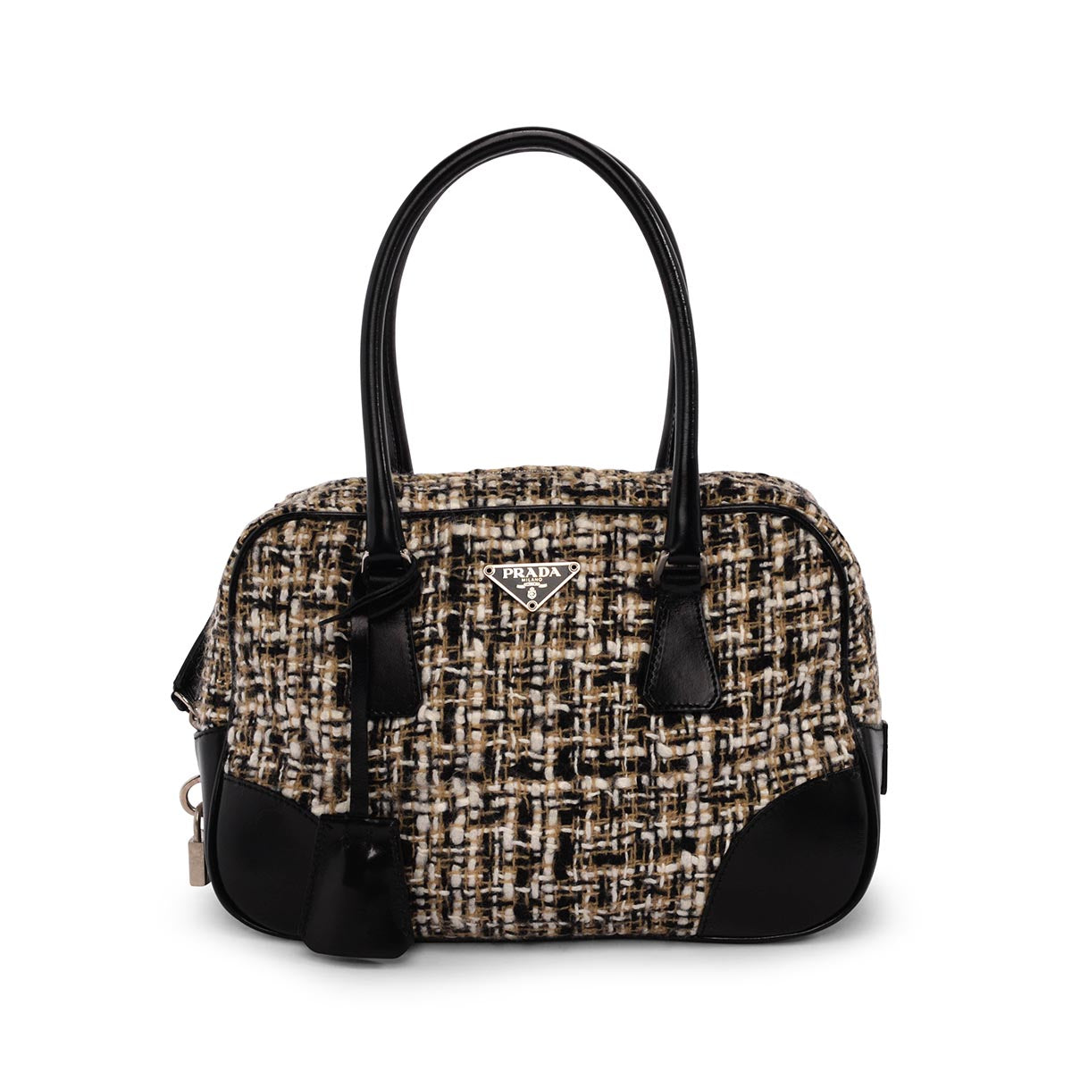 Prada Beige & Black Tweed & Vitello Mini Boston Bag