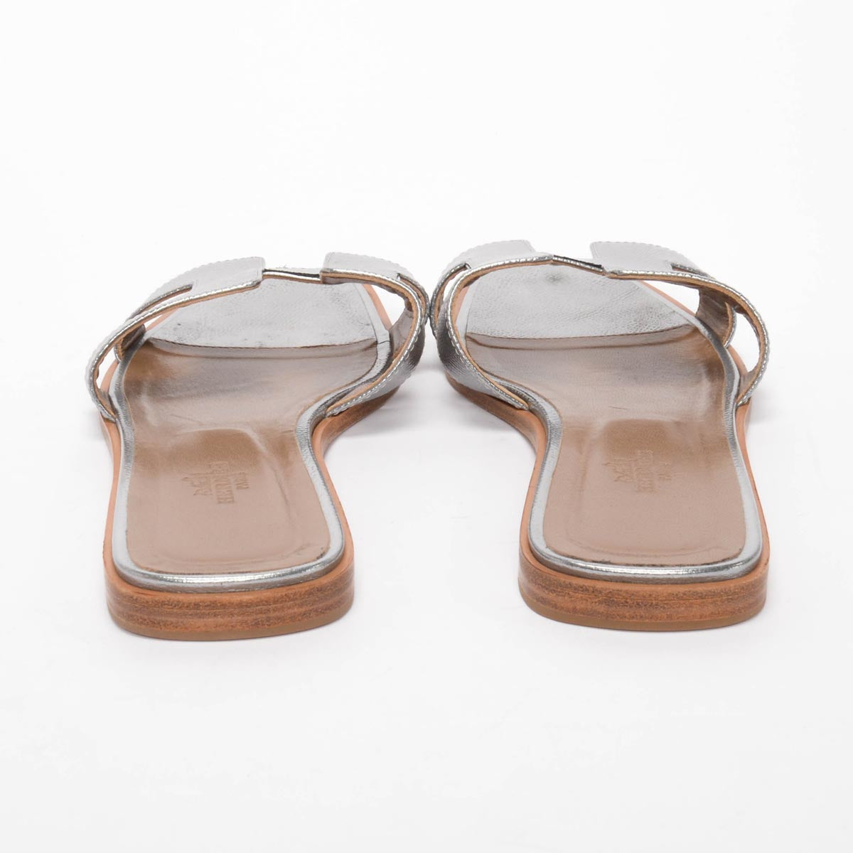 Hermes Silver Epsom Oran Sandals 40